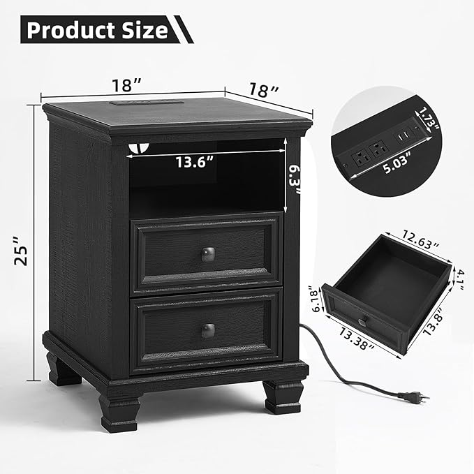 SAVOR LIFE Farmhouse Nightstand Set of 2 - Image 3