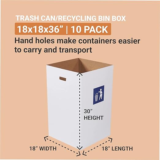 Box USA 40 Gallon 18" L x 18" W x 30" H 10-Pack Cardboard Trash Cans and - Image 2