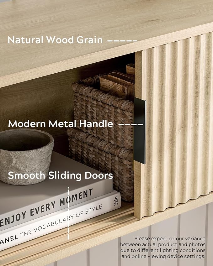 Large Wall Nightstand with Sliding Doors, Modern Fluted Night Stand Storage - Image 2