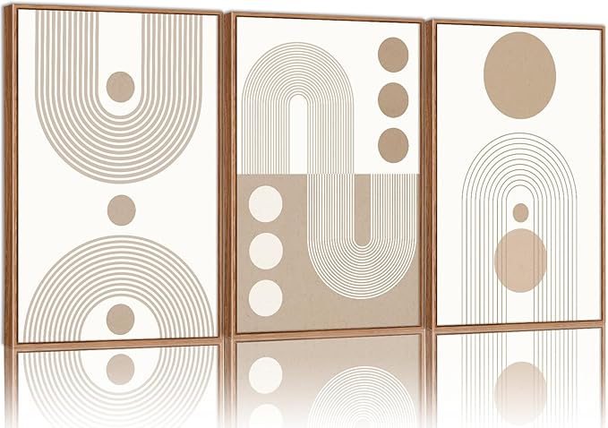 YeeHomedec Boho Beige Neutral Framed Canvas Wall Art, Mid Century Modern Wall by Unknown