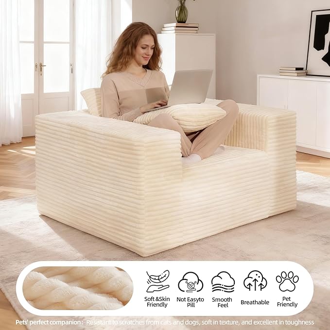Single Sofa Foam Couch Sofa for Small Spaces, Giant Bean Bag Chair, Comfy Sofas - Image 5