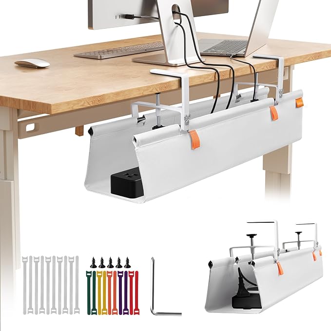 No Drill Under Desk Cable Management Tray, Fabric Cable Management by SUREUP9