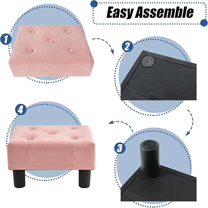 BRIAN & DANY Small Foot Stool, Velvet Foot Stools - Image 5