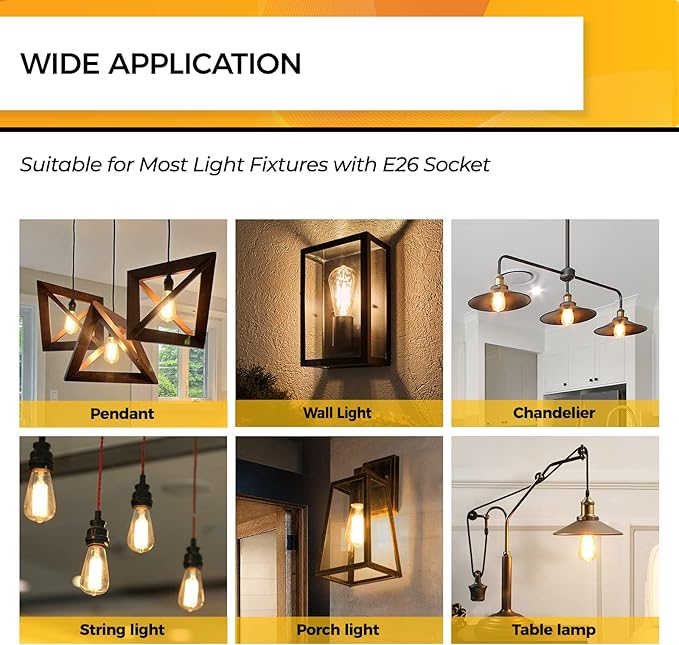 Hizashi Vintage LED Edison Bulb Dimmable, 6W Equivalent 60W, 2700k Warm White - Image 6