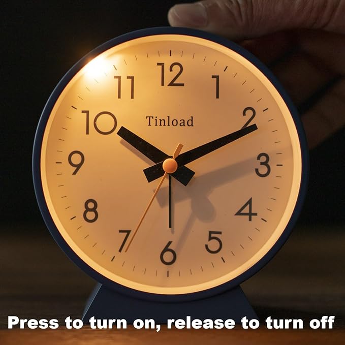 4.5" Battery Operated Analog Alarm Clock, Small Silent Bedside Desk Clock - Image 5