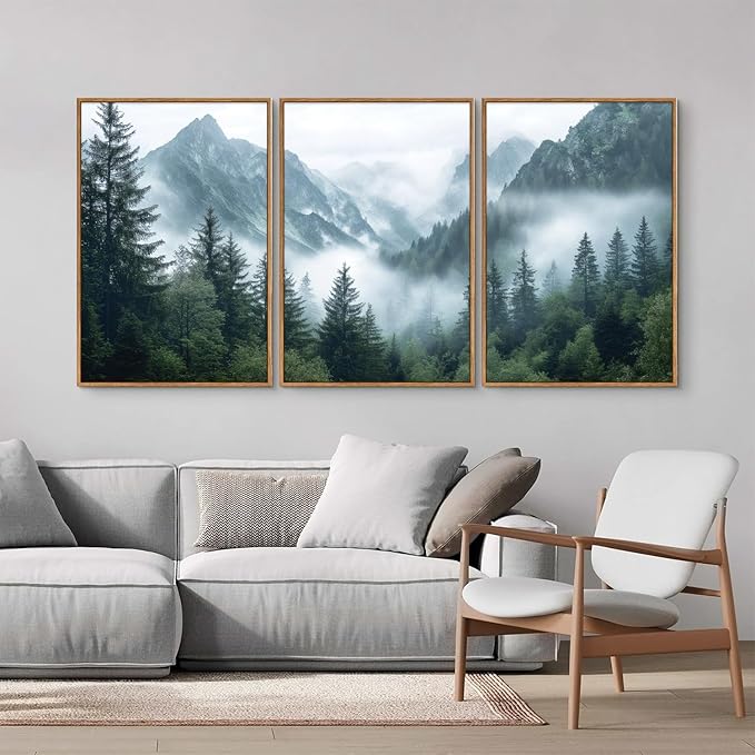 YeeHomedec Large Mountain Framed Canvas Wall Art, Mordern Calming Forest Wall - Image 3