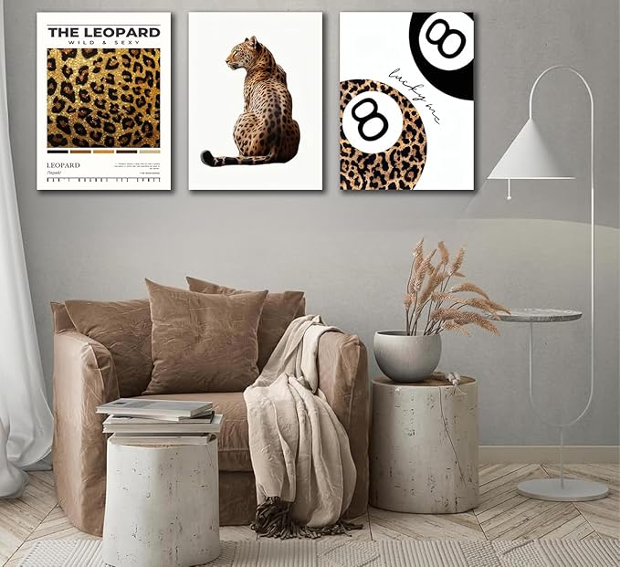 ​​Trendy Leopard Framed Set of 3 Canvas Poster Prints, Picture Modern Artwork - Image 2