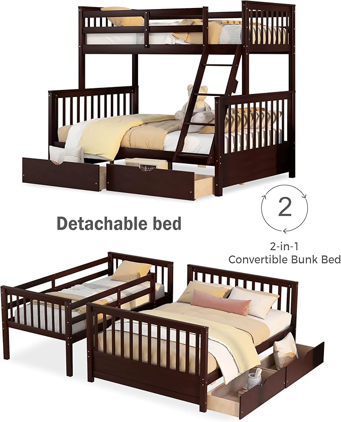 Merax Wood Bunk Bed with Two Drawers, Convertible Wood Bunk Bed with Ladders - Image 6