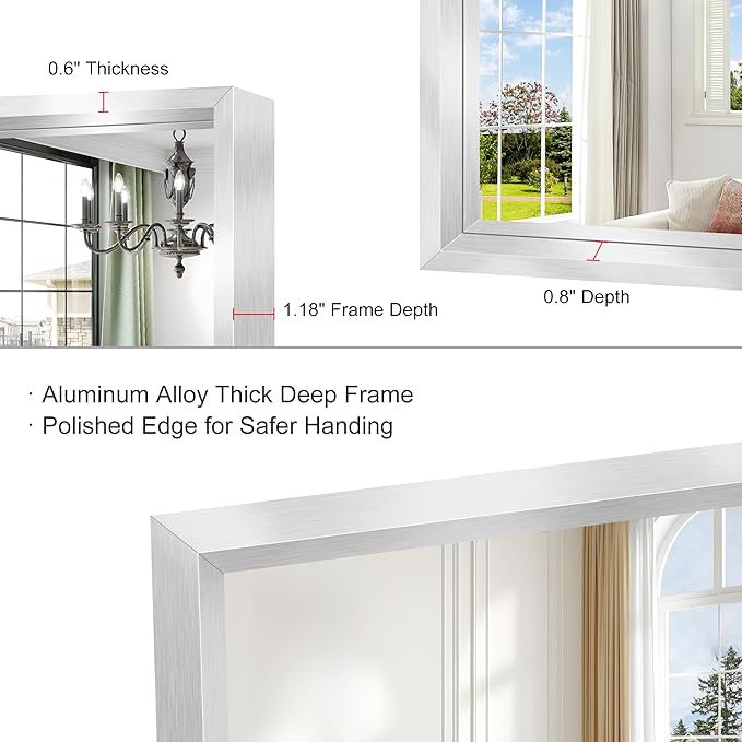20x36 Silver Bathroom Mirror, Brushed Silver Rectangular Mirror - Image 7