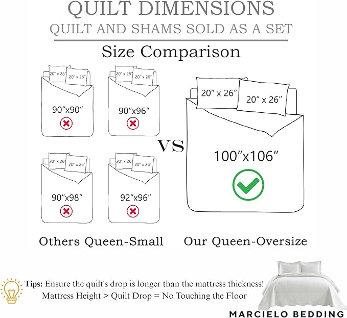 MarCielo 3-Piece 100% Cotton Oversized Bedspread Lightweight Quilt Coverlet - Image 6
