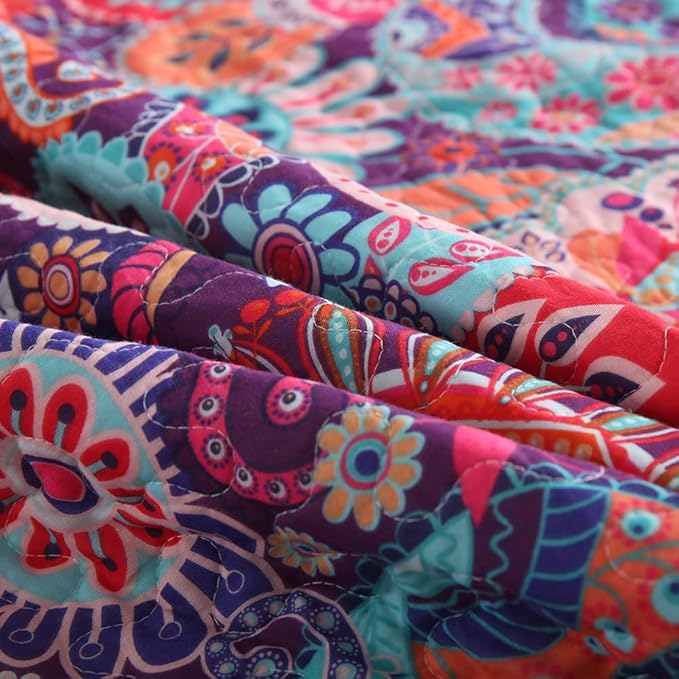 Cotton Bedspread Quilt Sets Reversible Bedding Coverlet Sets Comforter Paisley - Image 8