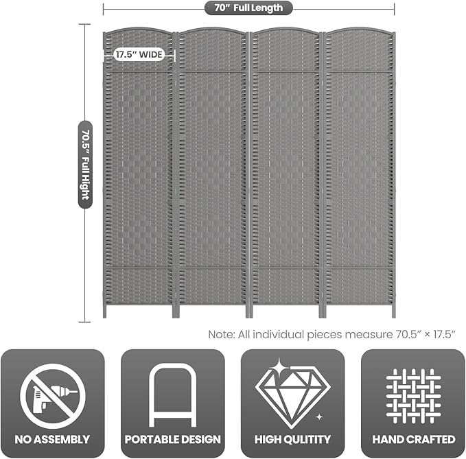 Paper Rope Room Divider, 4 Panel Wood Mesh Woven Design Screen - Image 3