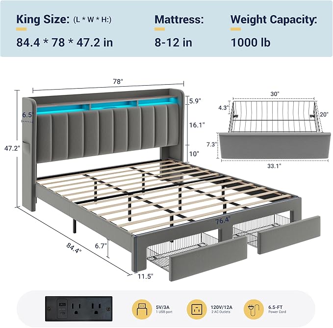 Allewie Velvet Vertical Tufted King Size Upholstered Platform Bed Frame - Image 2