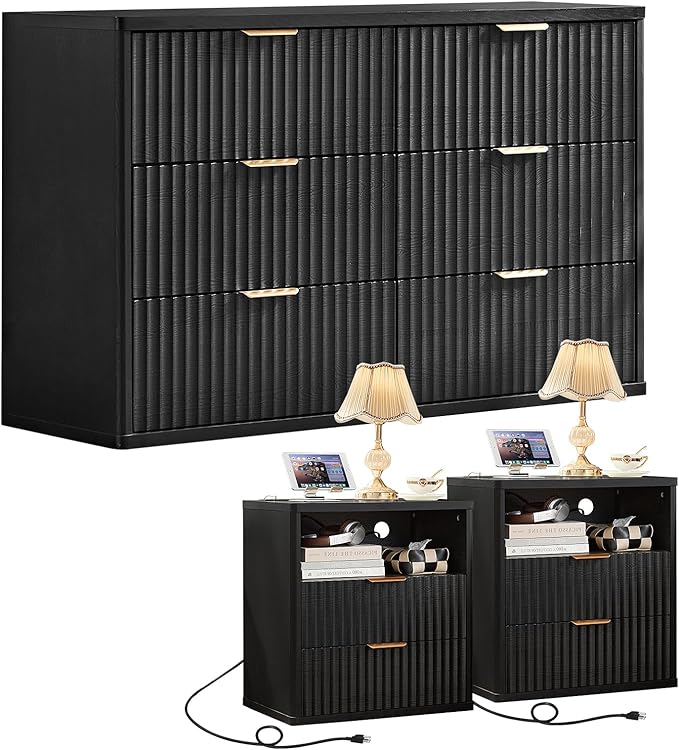 LEYAOYAO 48" Wide Fluted Dresser and 2 Drawers 23" Nightstand Set of 2 by LEYAOYAO-Findtheshiningpointofyourideallife%EF%BC%81