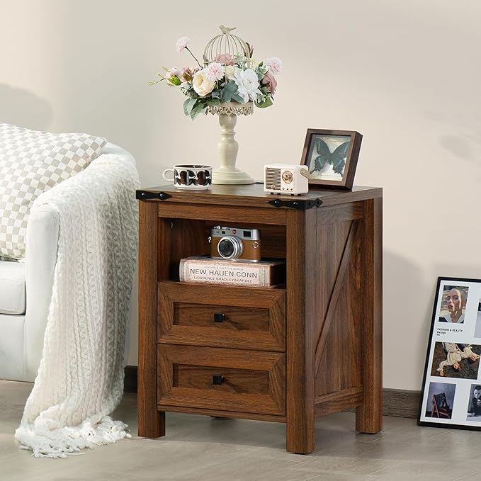 Joaxswe Nightstand with Charging Station and USB Port, Farmhouse Side End Table - Image 7