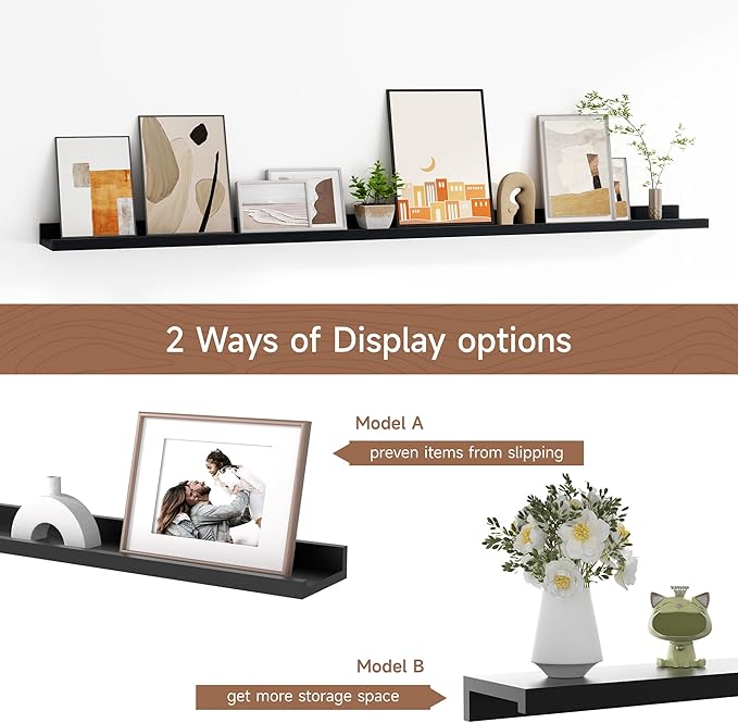 Floating Picture Ledge Shelves for Wall Set of 2, 55 Inches Picture Shelf - Image 6
