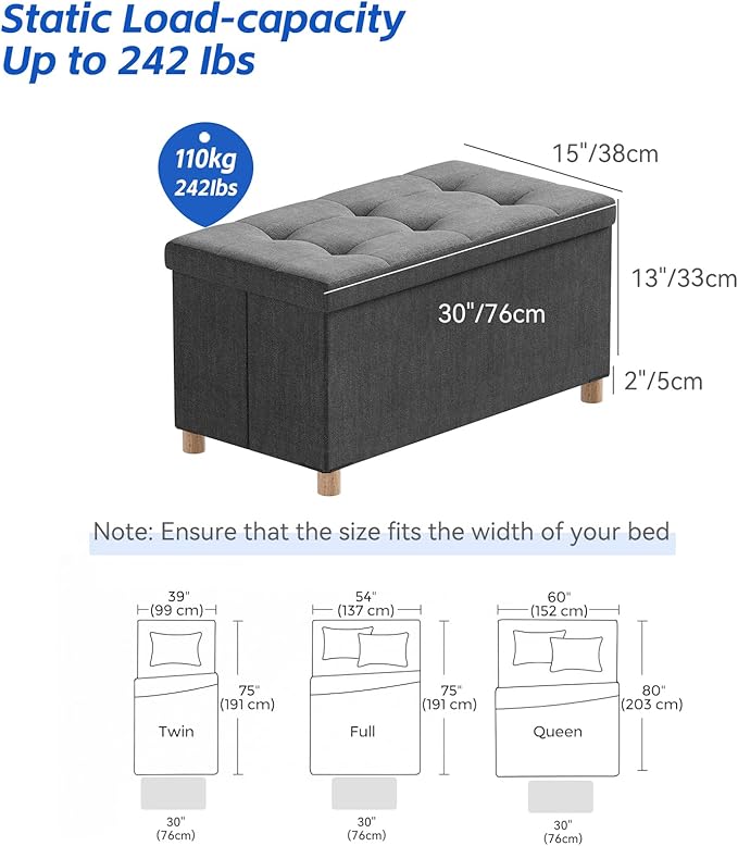 BRIAN & DANY 30 Inches Folding Storage Ottoman Bench, Ottoman - Image 3