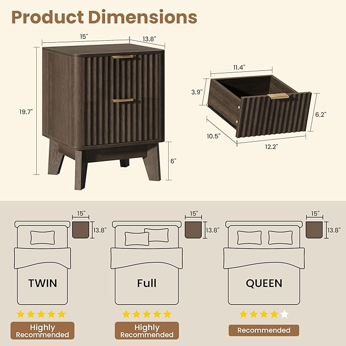 Fluted Nightstand, Modern End Table - Image 2