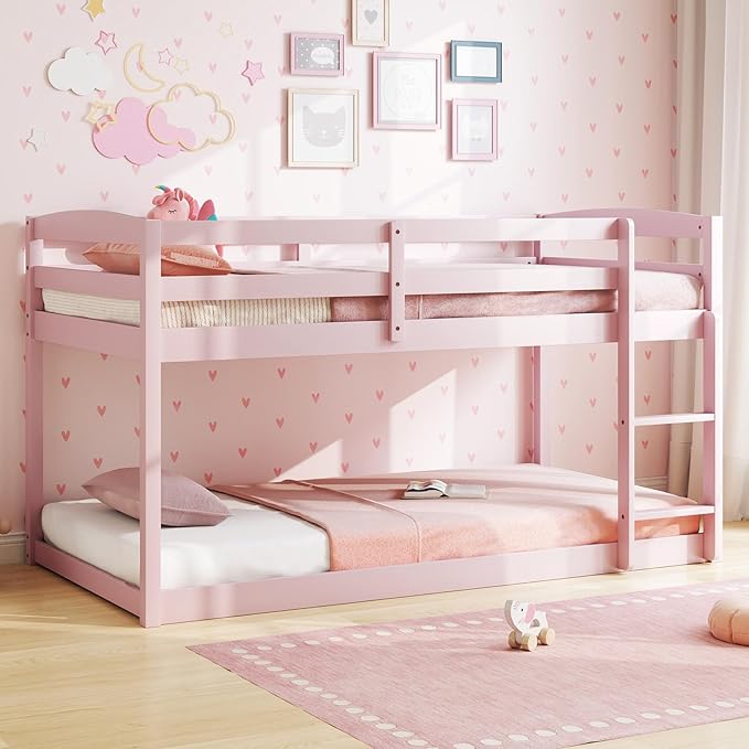 KOMFOTT Low Bunk Bed Twin Over Twin, Solid Wood Twin Bed Frame - Image 3