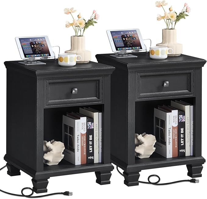 SAVOR LIFE Farmhouse End Tables Living Room Set of 2, Rustic Wood Nightstand by SAVORLIFEFurniture