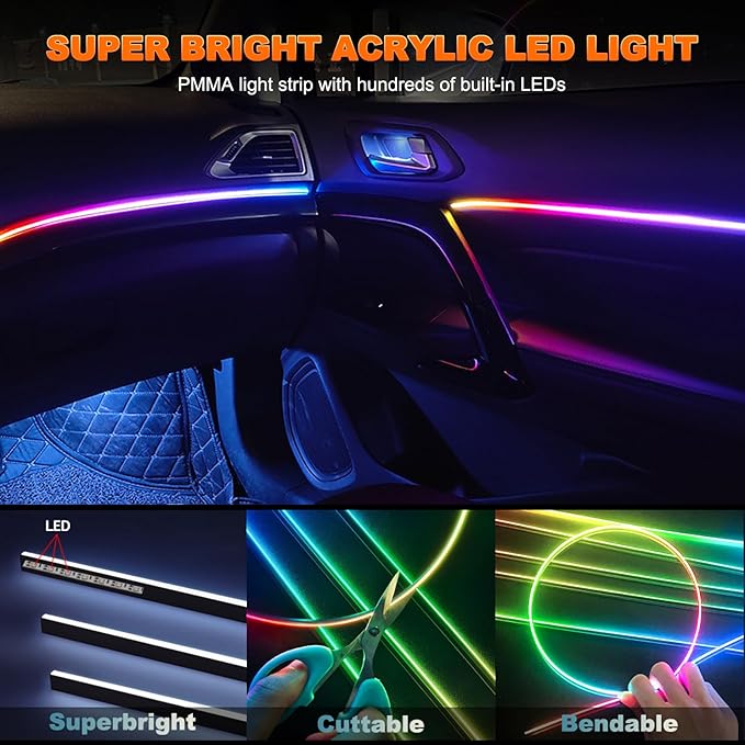 Jushope Car LED Strip Lights, Interior Acrylic LED Lights - Image 2
