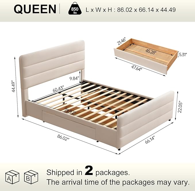 VELOCAVA Queen Size Upholstered Platform Bed - Image 2