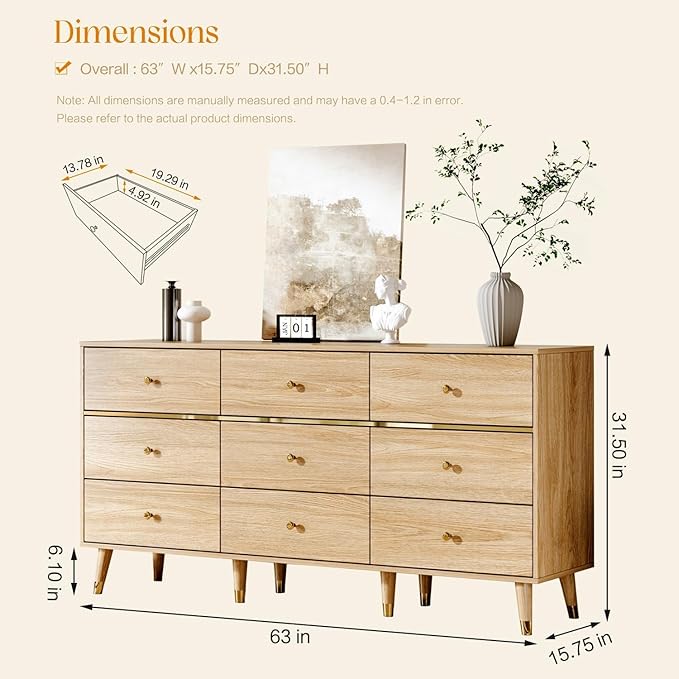 9 Drawer Dresser, Wooden Bedroom Drawer Dresser - Image 2