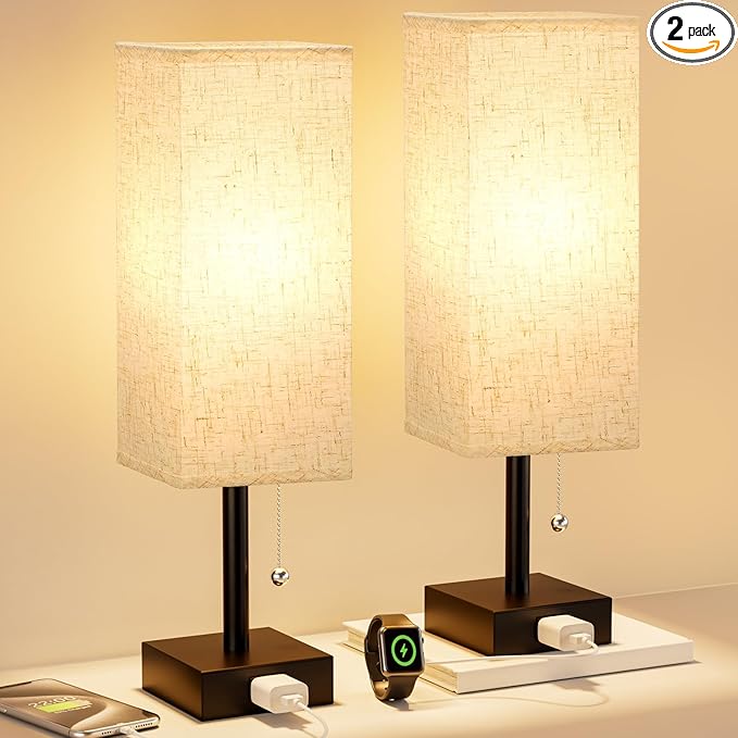 Bedside Table Lamps for Bedroom Set of 2 by Fenmzeelighting