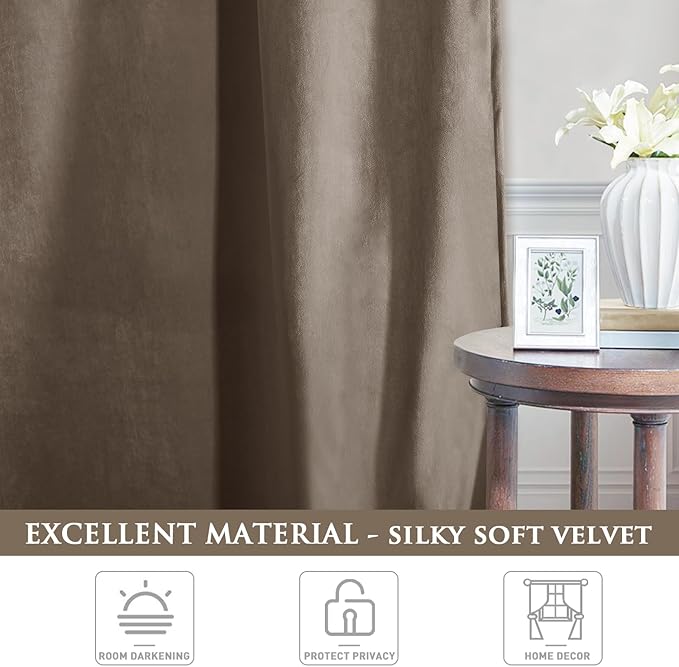 StangH Taupe Curtains 94 inches Long Premium Velvet Blackout Drapes - Image 4
