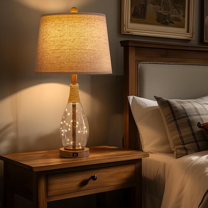 OYEARS Wood-Like Bedside Table Lamps Set of 2 - Image 6