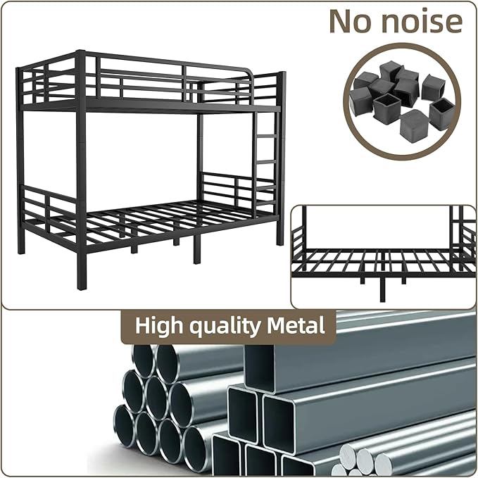 Twin XL Over Twin XL Bunk Bed Frame, Heavy Duty Metal Loft Bed - Image 6