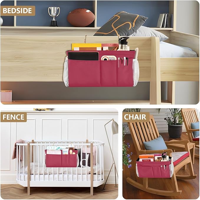 KOPIRIT Strawberry Red Bedside Caddy Storage Bag Bedside Organizer - Image 8
