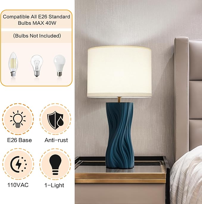 Modern Large Ceramic Plug in Blue Table Lamps - Image 6