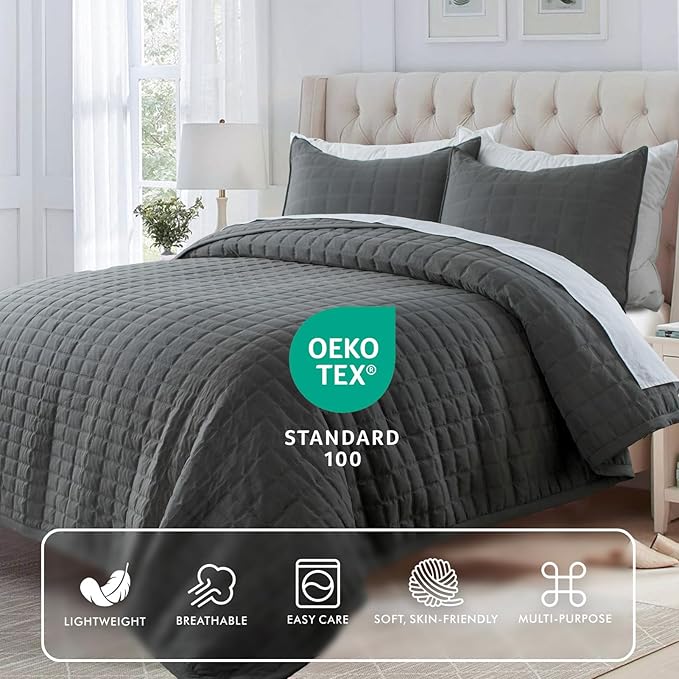 Oversized King Quilt Set 112"x106" – Soft Washed 3-Layer Lightweight California - Image 2