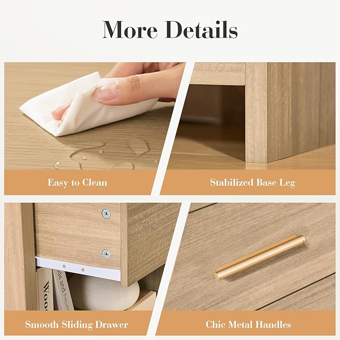 Night Stand 2-Drawer Nightstand 24" H Metal Handle Modern Sturdy Bedside Table - Image 7