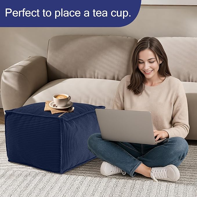 MeMoreCool Square Stuffed Pouf Ottoman Foot Rest, Corduroy Floor Pouf Foot Stool - Image 5