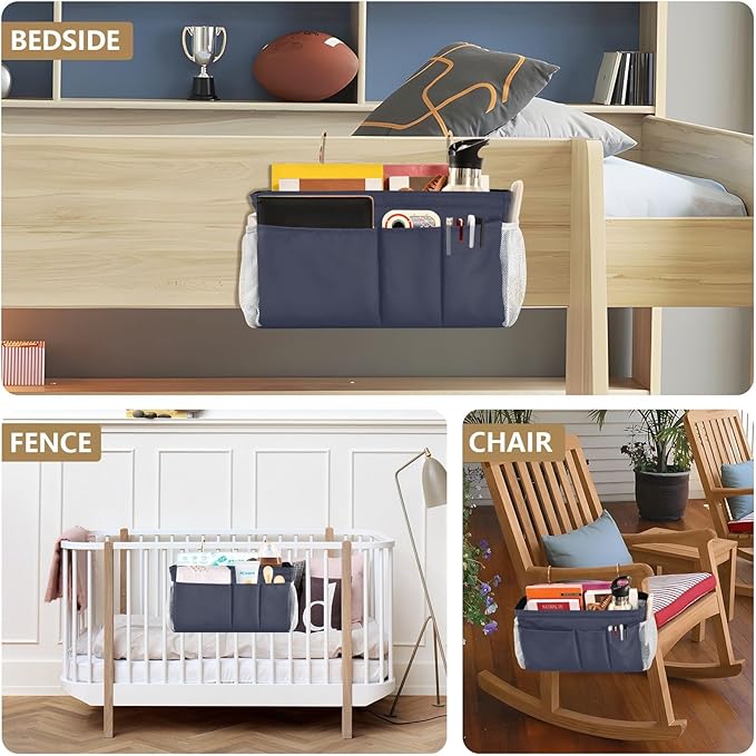 KOPIRIT Navy Grey Bedside Caddy Storage Bag Bedside Organizer - Image 8