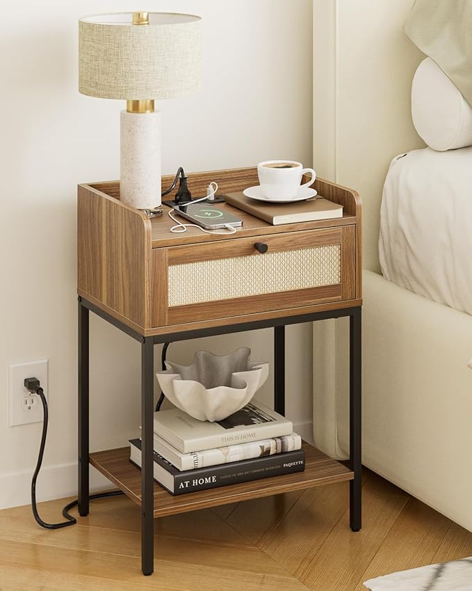 Masupu Nightstand with Charging Station, Modern Bedside Table Night Stand with - Image 3