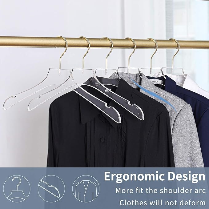 Acrylic Hangers Clear and Gold Premium Quality Clothes Hangers Standard Clothing - Image 2