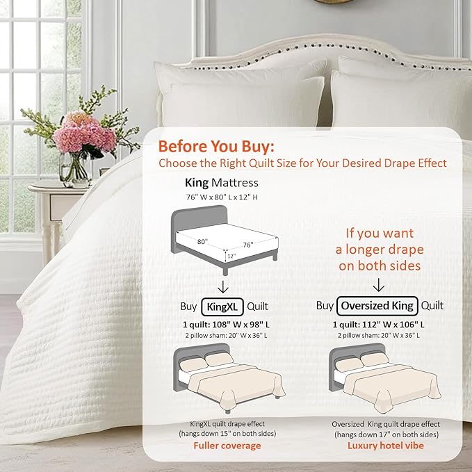 KASENTEX King XL Quilt Set 108"x98" – Soft Washed 3-Layer Lightweight Bedspread - Image 3