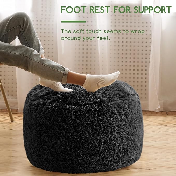 HIGOGOGO Round Stuffed Pouf Ottoman, Long Faux Fur Poufs - Image 4