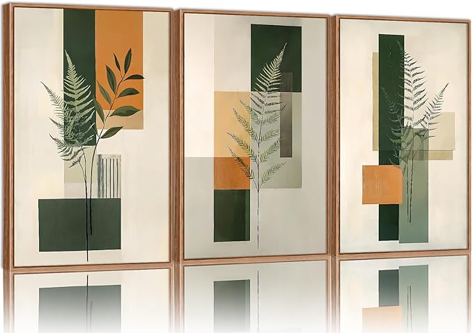 Yeehomedec Sage Green Fern Leaf Framed Canvas Wall Art, Boho Abstract Wall Decor by Unknown
