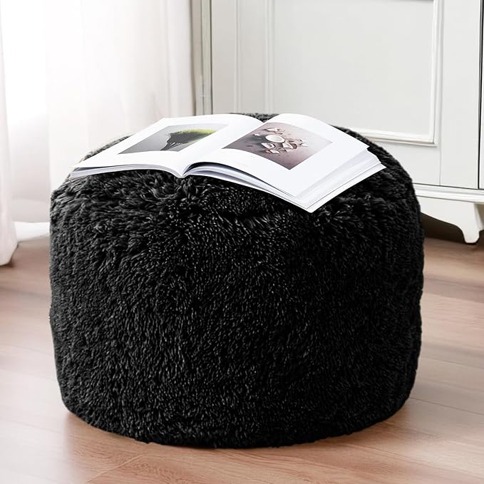 HIGOGOGO Round Stuffed Pouf Ottoman, Long Faux Fur Poufs - Image 5