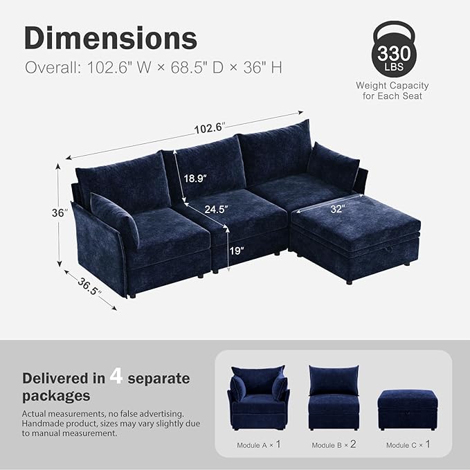 ABCASA 102.6" Modular Sectional Sofa, L Shaped Couch Set - Image 2