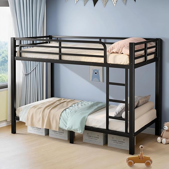 Twin Over Twin Bunk Bed Frame, Heavy Duty Metal Loft Bed by Unknown