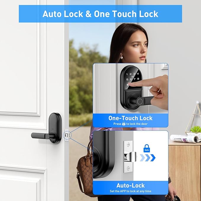 Smart keypad Door Lock with Handle，Fingerprint Keyless Entry Digital Lock with - Image 2