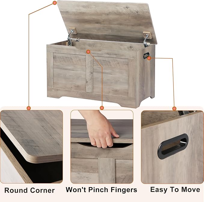Timberer 31.5" Storage Chest, Wooden Storage Bench, Lift Top Toy Chest - Image 6