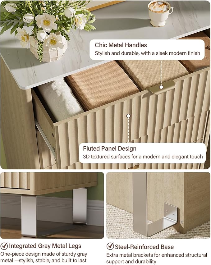 Fluted 5 Drawers Dresser, Wood Storage Organizers - Image 6