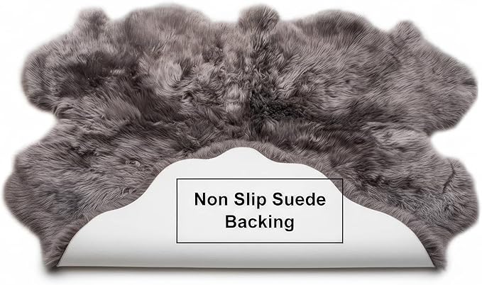 Premium Gray Sheepskin Rug Genuine Quad 4x6ft Pelt Fluffy Fur Rug - Image 7