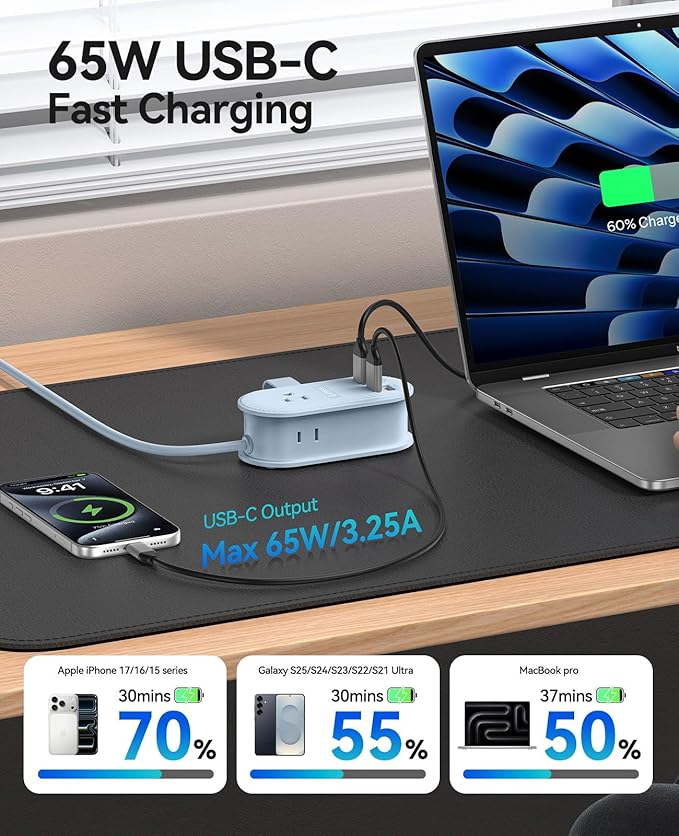 ORICO 65W USB Travel Power Strip, 7 in 1 Charging Station - Image 4